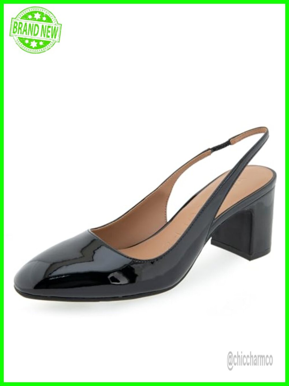Mags Slingback Block Heel Almond Toe Formal Pump
